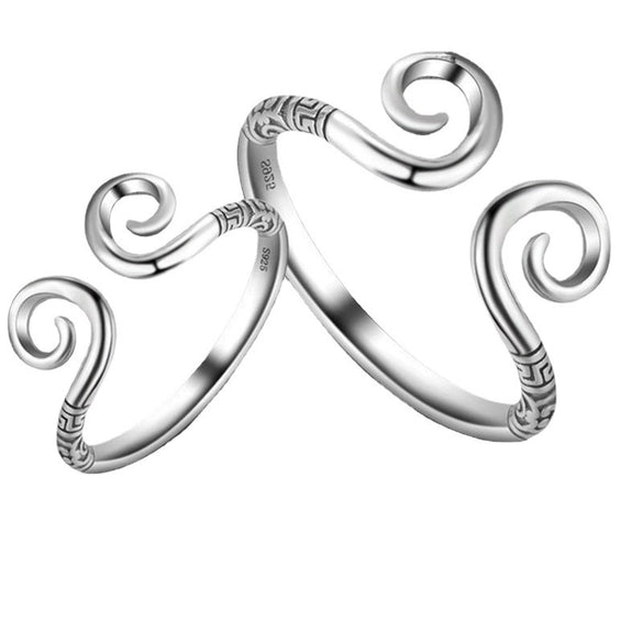Adjustable Sterling Silver Couple Ring With Geometric Animal And Zodiac Motifs Polished Hoop Design And Retro Mantra Detail