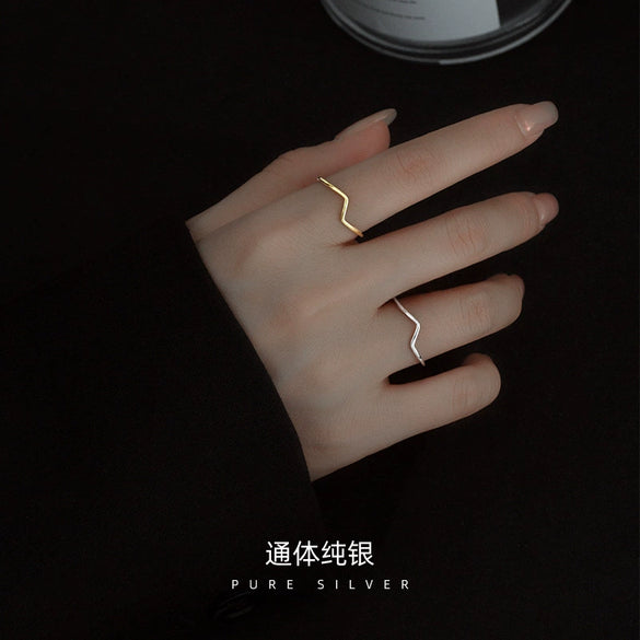 Adjustable Sterling Silver Lightning Ring Retro Minimalist Electroplated Open Band Jewelry For Women And Unisex Wear