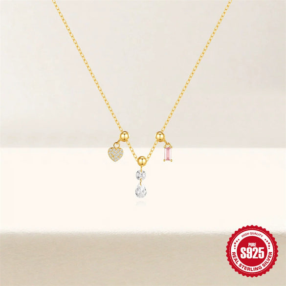 Adjustable Trendy Square Crystal Zircon Love Pendant Necklace With Removable Pendant For Women Silver 925 Silver Animal Zodiac Pattern Electroplating O Chain Jewelry