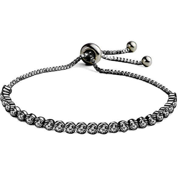 Adjustable Women's Copper Bracelet With Geometric Pattern And Round Zircon Pull