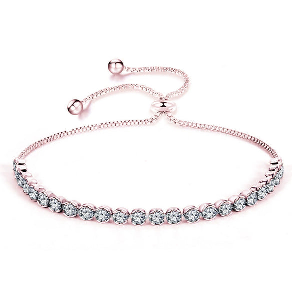 Adjustable Women's Copper Bracelet With Geometric Pattern And Round Zircon Pull