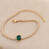 Adjustable Women's Jewelry Pull Bracelet With Green Zircon And Real Gold Plated Cross
