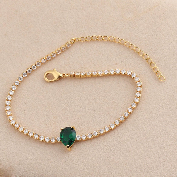 Adjustable Women's Jewelry Pull Bracelet With Green Zircon And Real Gold Plated Cross
