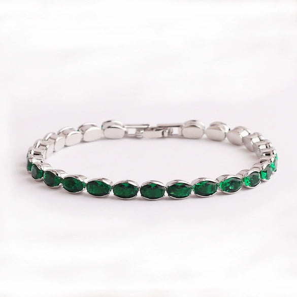 Adjustable Women's Jewelry Pull Bracelet With Green Zircon And Real Gold Plated Cross
