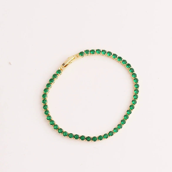 Adjustable Women's Jewelry Pull Bracelet With Green Zircon And Real Gold Plated Cross