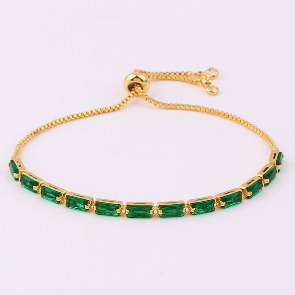 Adjustable Women's Jewelry Pull Bracelet With Green Zircon And Real Gold Plated Cross
