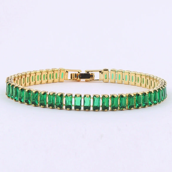 Adjustable Women's Jewelry Pull Bracelet With Green Zircon And Real Gold Plated Cross