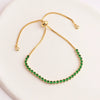 Adjustable Women's Jewelry Pull Bracelet With Green Zircon And Real Gold Plated Cross