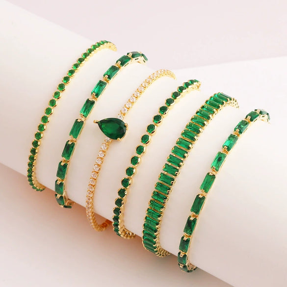 Adjustable Women's Jewelry Pull Bracelet With Green Zircon And Real Gold Plated Cross