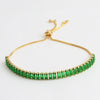 Adjustable Women's Jewelry Pull Bracelet With Green Zircon And Real Gold Plated Cross