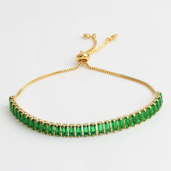 Adjustable Women's Jewelry Pull Bracelet With Green Zircon And Real Gold Plated Cross