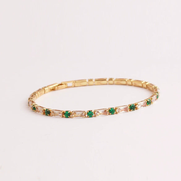 Adjustable Women's Jewelry Pull Bracelet With Green Zircon And Real Gold Plated Cross