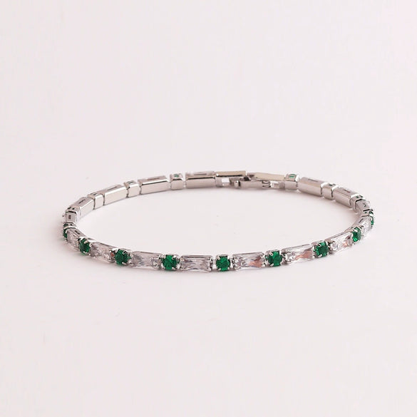 Adjustable Women's Jewelry Pull Bracelet With Green Zircon And Real Gold Plated Cross
