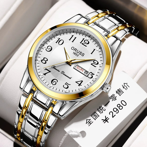 Adult Watch Alloy Case And Strap Round Dial Digital Quartz Luminous Waterproof