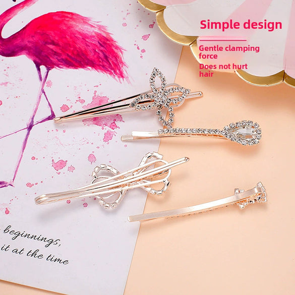 Adult Women's Elegant Rhinestone Hair Clip With Plant Flowers Style Fresh And Sweet Word Clip Jewelry