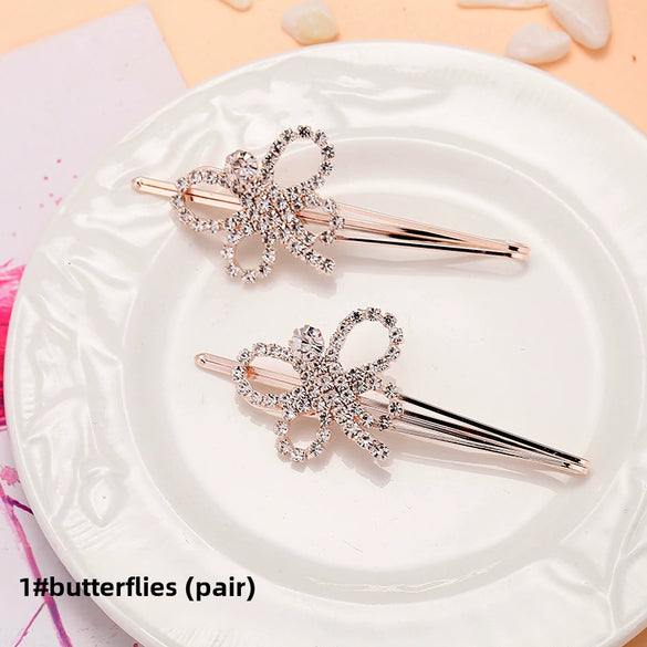 Adult Women's Elegant Rhinestone Hair Clip With Plant Flowers Style Fresh And Sweet Word Clip Jewelry