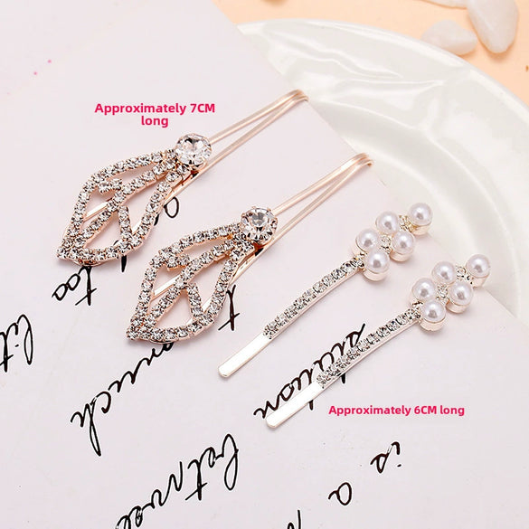 Adult Women's Elegant Rhinestone Hair Clip With Plant Flowers Style Fresh And Sweet Word Clip Jewelry
