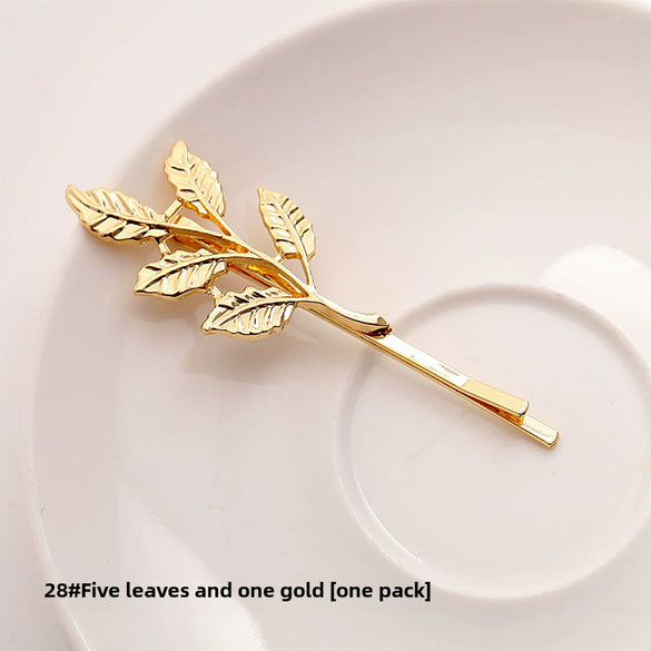 Adult Women's Elegant Rhinestone Hair Clip With Plant Flowers Style Fresh And Sweet Word Clip Jewelry