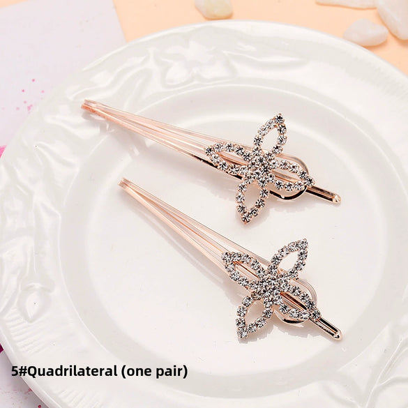 Adult Women's Elegant Rhinestone Hair Clip With Plant Flowers Style Fresh And Sweet Word Clip Jewelry