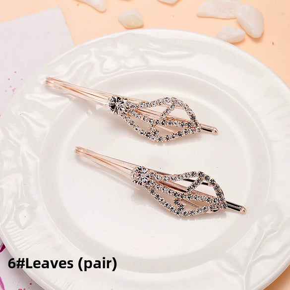 Adult Women's Elegant Rhinestone Hair Clip With Plant Flowers Style Fresh And Sweet Word Clip Jewelry