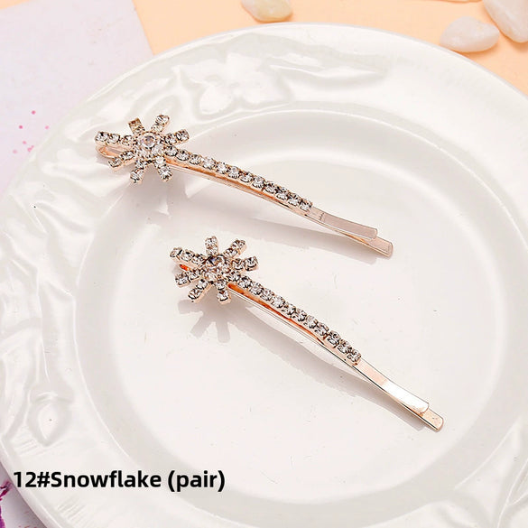 Adult Women's Elegant Rhinestone Hair Clip With Plant Flowers Style Fresh And Sweet Word Clip Jewelry