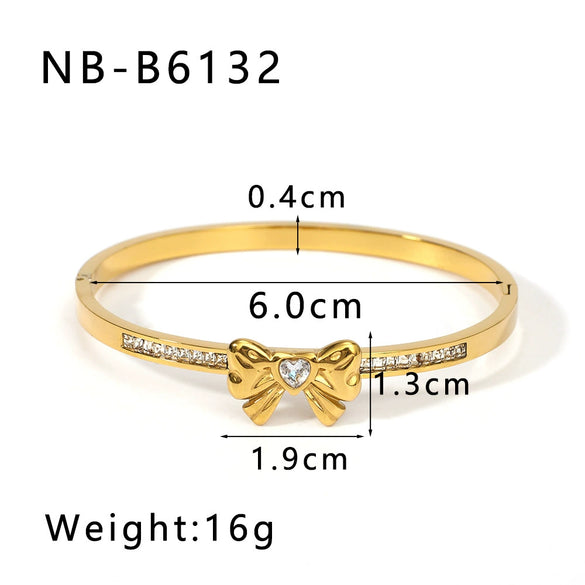 African Women's Bow Set Zircon Asymmetric Personality Stainless Steel Buckle Bracelet 18K Furnace Vacuum Plated