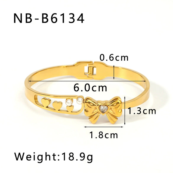 African Women's Bow Set Zircon Asymmetric Personality Stainless Steel Buckle Bracelet 18K Furnace Vacuum Plated