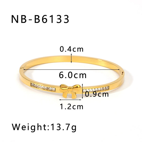 African Women's Bow Set Zircon Asymmetric Personality Stainless Steel Buckle Bracelet 18K Furnace Vacuum Plated