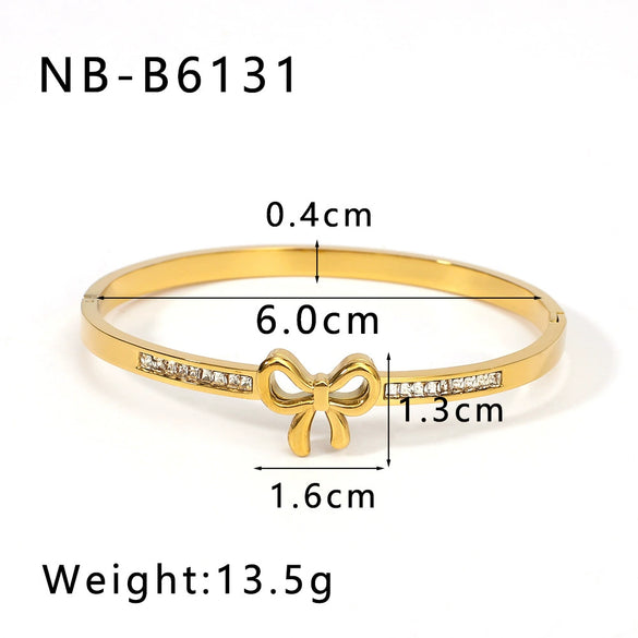 African Women's Bow Set Zircon Asymmetric Personality Stainless Steel Buckle Bracelet 18K Furnace Vacuum Plated