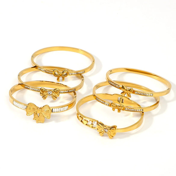 African Women's Bow Set Zircon Asymmetric Personality Stainless Steel Buckle Bracelet 18K Furnace Vacuum Plated