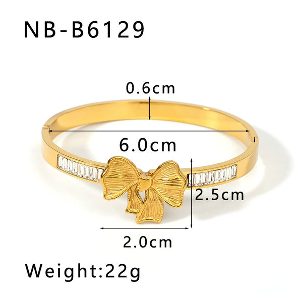 African Women's Bow Set Zircon Asymmetric Personality Stainless Steel Buckle Bracelet 18K Furnace Vacuum Plated