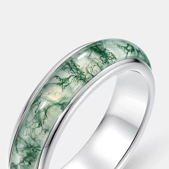 Agate Ring S925 Silver Geometric Style Diamond Inlay For Women