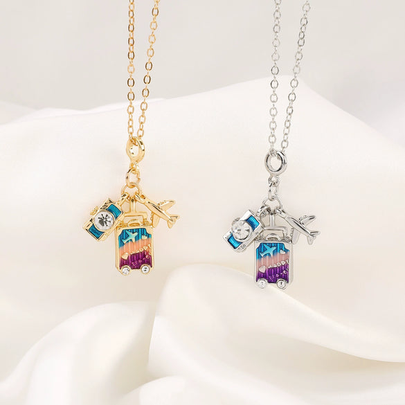 Aircraft Suitcase Pendant Necklace For Women Alloy Electroplated Creative Design Regular Chain