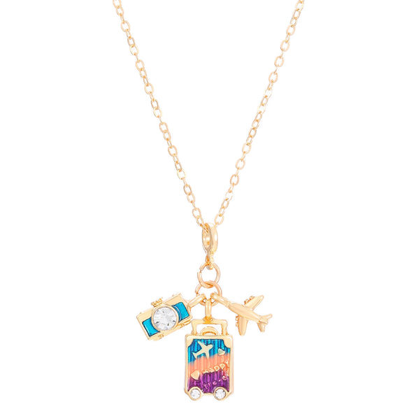 Aircraft Suitcase Pendant Necklace For Women Alloy Electroplated Creative Design Regular Chain