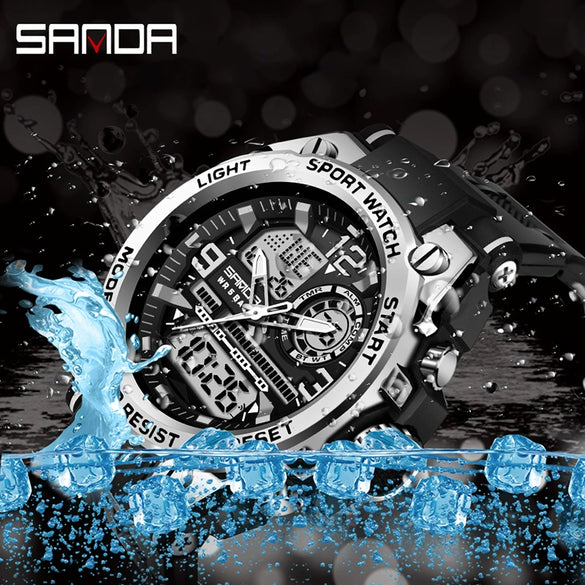 Alarm Clock Multifunctional Waterproof Luminous Electronic Watch Tpu Strap Zinc Alloy Case Round Dial For Boys And Men