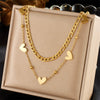 All Match Double Layer Stacked Love Necklace In Stainless Steel With Heart Shaped Pattern And Gold Plated Chain For Women