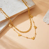 All Match Double Layer Stacked Love Necklace In Stainless Steel With Heart Shaped Pattern And Gold Plated Chain For Women