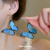 All Match Princess Style Sweet Literary Jewelry Suit With Gradient Blue Butterfly Pattern Alloy Ear Hook Bracelet And Necklace Dripping Oil Treatment