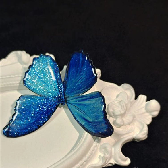 All Match Princess Style Sweet Literary Jewelry Suit With Gradient Blue Butterfly Pattern Alloy Ear Hook Bracelet And Necklace Dripping Oil Treatment