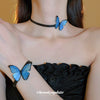 All Match Princess Style Sweet Literary Jewelry Suit With Gradient Blue Butterfly Pattern Alloy Ear Hook Bracelet And Necklace Dripping Oil Treatment
