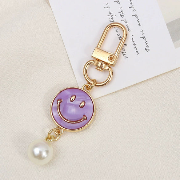 Allmatch Alloy Keychain Pendant With Oil Dropping Flower And Smiley Patterns Semimanual Design