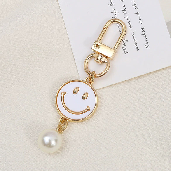 Allmatch Alloy Keychain Pendant With Oil Dropping Flower And Smiley Patterns Semimanual Design