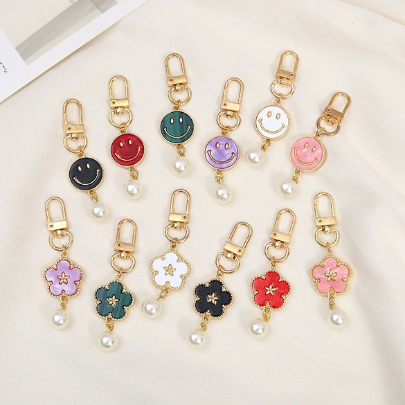 Allmatch Alloy Keychain Pendant With Oil Dropping Flower And Smiley Patterns Semimanual Design