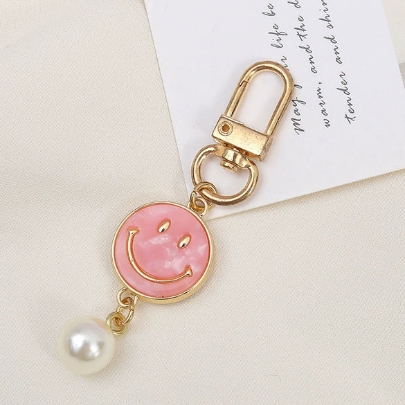 Allmatch Alloy Keychain Pendant With Oil Dropping Flower And Smiley Patterns Semimanual Design