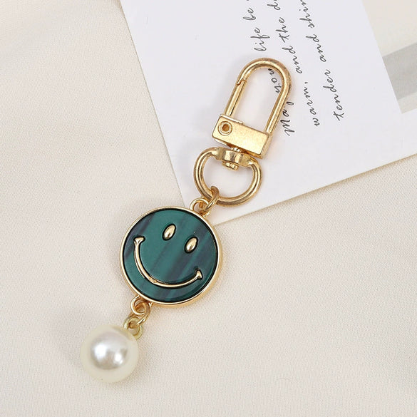 Allmatch Alloy Keychain Pendant With Oil Dropping Flower And Smiley Patterns Semimanual Design