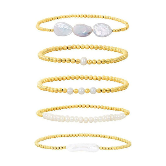 Allmatch Baroque Natural Freshwater Pearl Beaded Bracelet For Women Handwoven Copper Plastic Geometric Style
