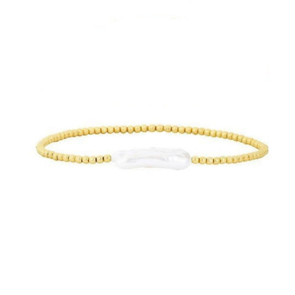 Allmatch Baroque Natural Freshwater Pearl Beaded Bracelet For Women Handwoven Copper Plastic Geometric Style