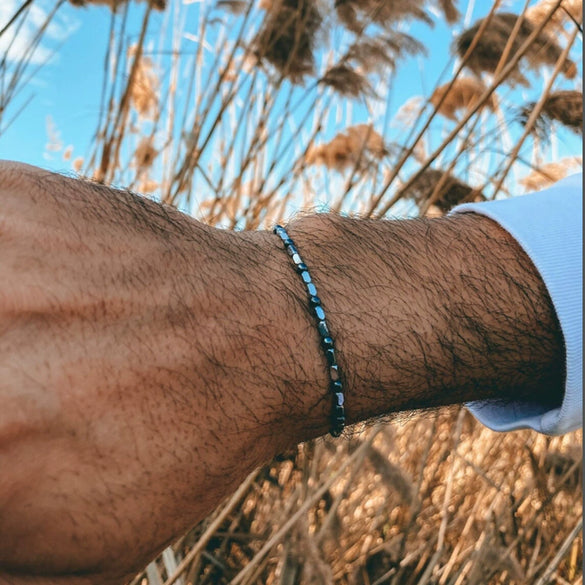 Allmatch Elephant Beaded Elastic Bracelet Black Gallstone Alloy Handmade Unisex Animal Zodiac Pattern