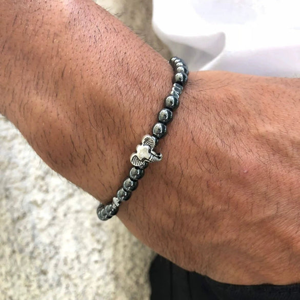 Allmatch Elephant Beaded Elastic Bracelet Black Gallstone Alloy Handmade Unisex Animal Zodiac Pattern
