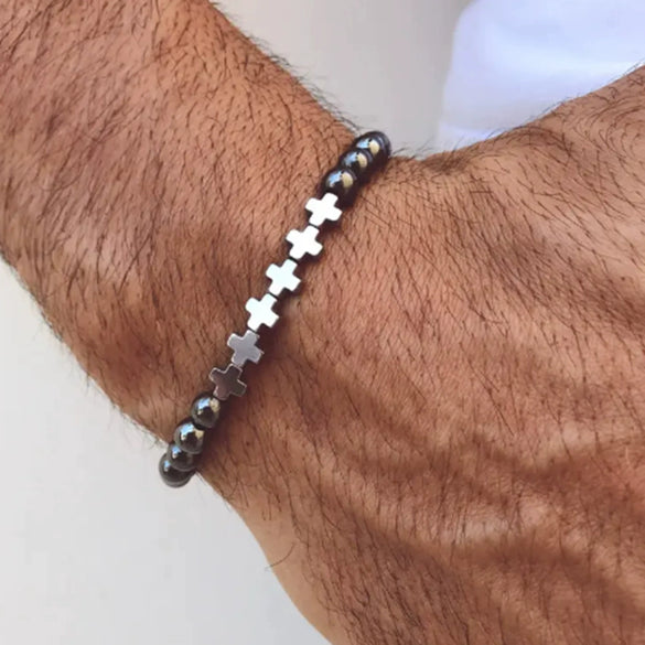 Allmatch Elephant Beaded Elastic Bracelet Black Gallstone Alloy Handmade Unisex Animal Zodiac Pattern